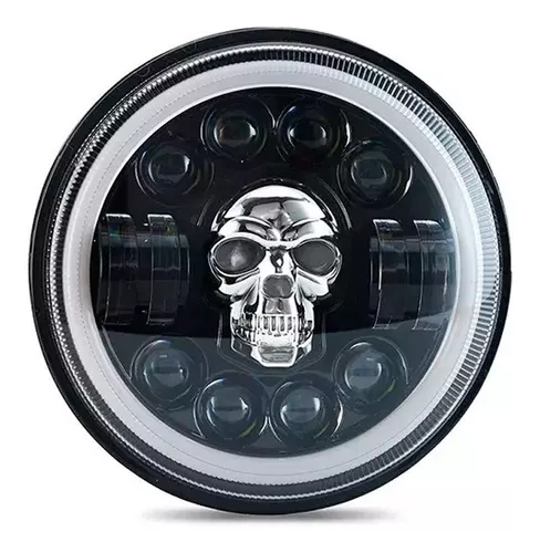 Farola Led Redonda Moto Royal 7 Pulgadas Calavera Aro Neon - Imagen 2