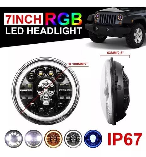 Farola Led Redonda Moto Royal 7 Pulgadas Calavera Aro Neon - Imagen 3