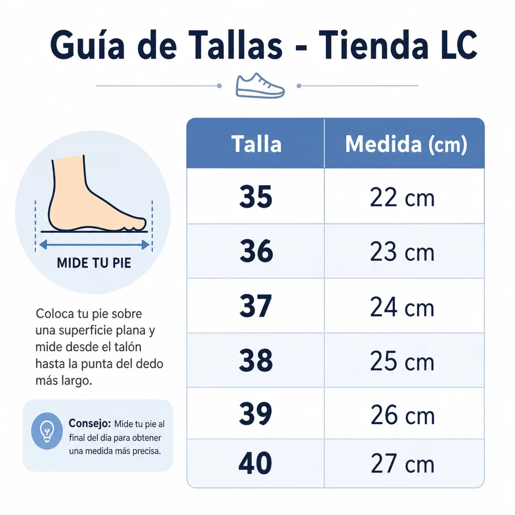 Tallas y centimetros de nuestro calzado